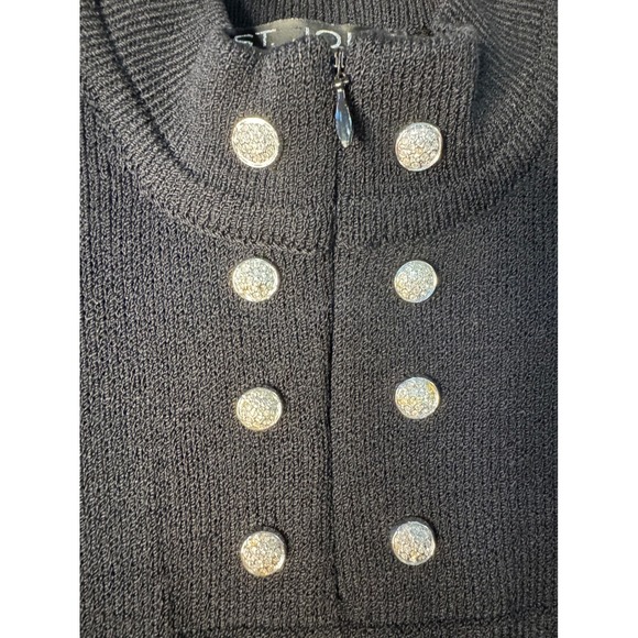 St. John Evening Basics Black Knit Dress Rhinestone Buttons Size 10 - Picture 2 of 10